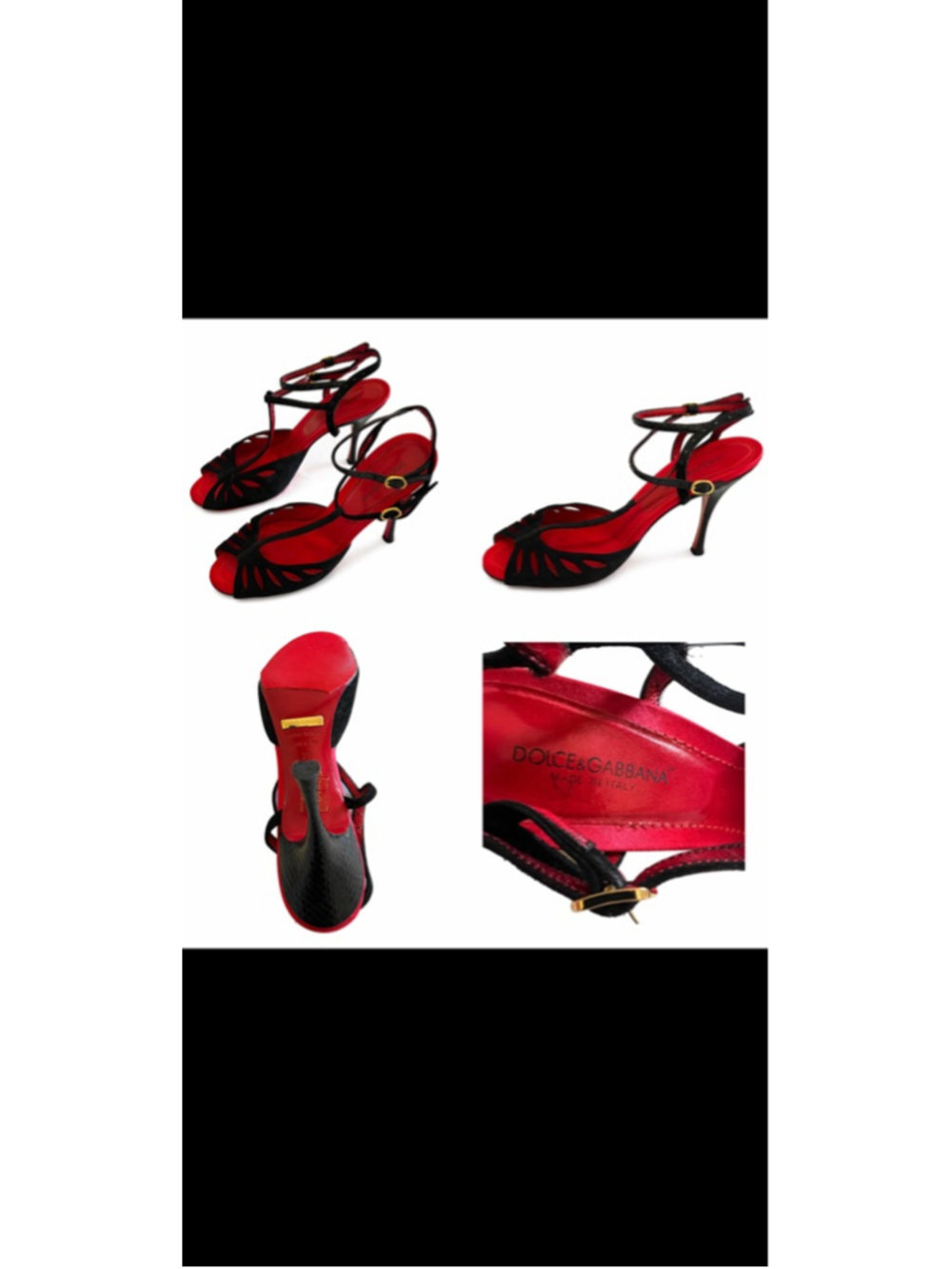 Dolce & Gabbana Black Red Peep Toe Ankle Strap Heels 39/9 - Picture 5 of 5